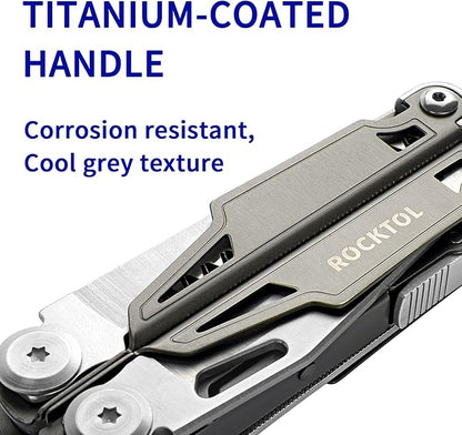 Multitool,19-in-1 Multitool Pliers with Titanium-plated Handle, Safety Locking, Lightweight EDC Tool and Nylon Sheath for Men,Outdoor Survival,Hiking,Camping