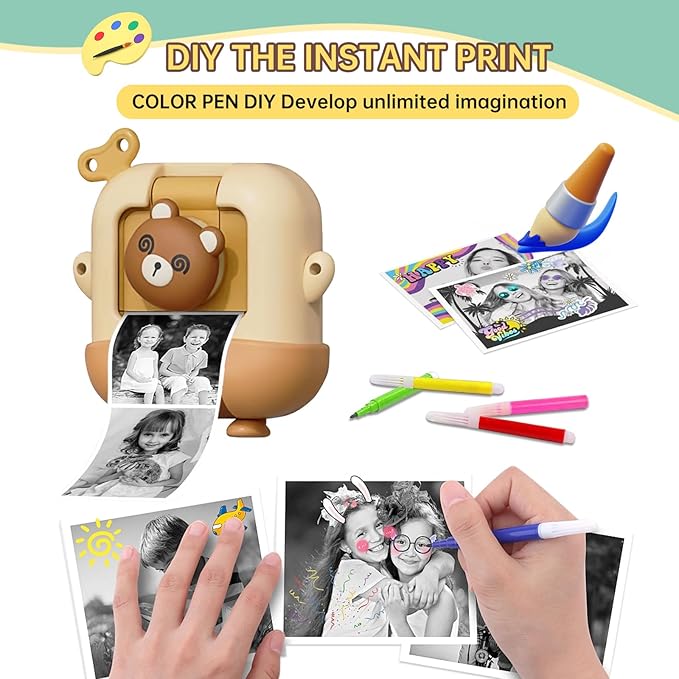 Kids Camera Toys with Cartoon Silicone Cover, Digital Mini Camera for 3 4 5 6 7 8 9 10 11 12 Year Old Boys Girls Birthday Chirstmas Gifts Ideas - Personal Video Players (Bear Brown)
