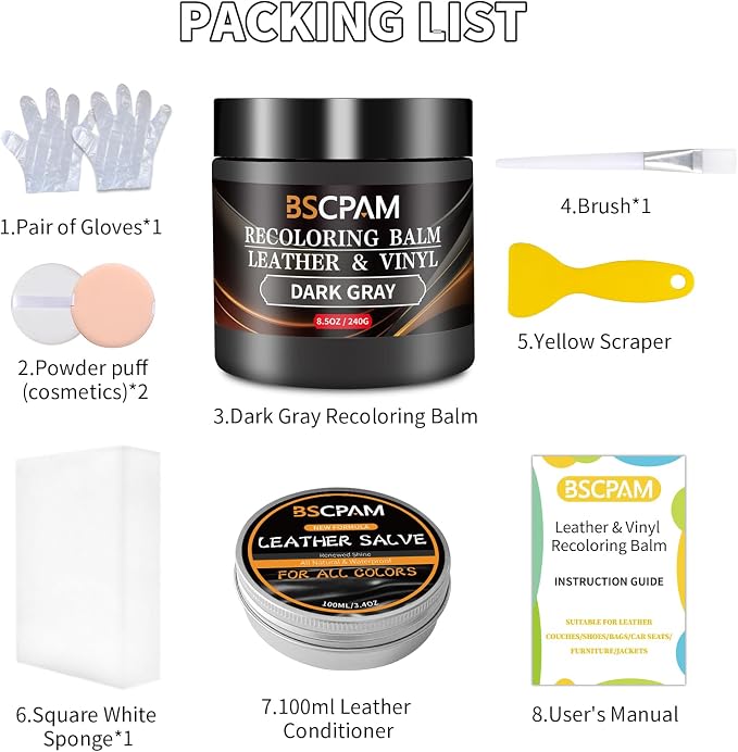 Dark Gray Leather Recoloring Balm with 100ml Mink Oil,Leather Couch Scratch Remover,Leather Repair kit for Vinyl Furniture and Car Interior,Leather Dye Paint,Mink Oil for Leather