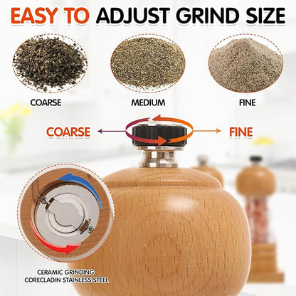 Salt and Pepper Grinder Set, Refillable and Adjustable Grinder