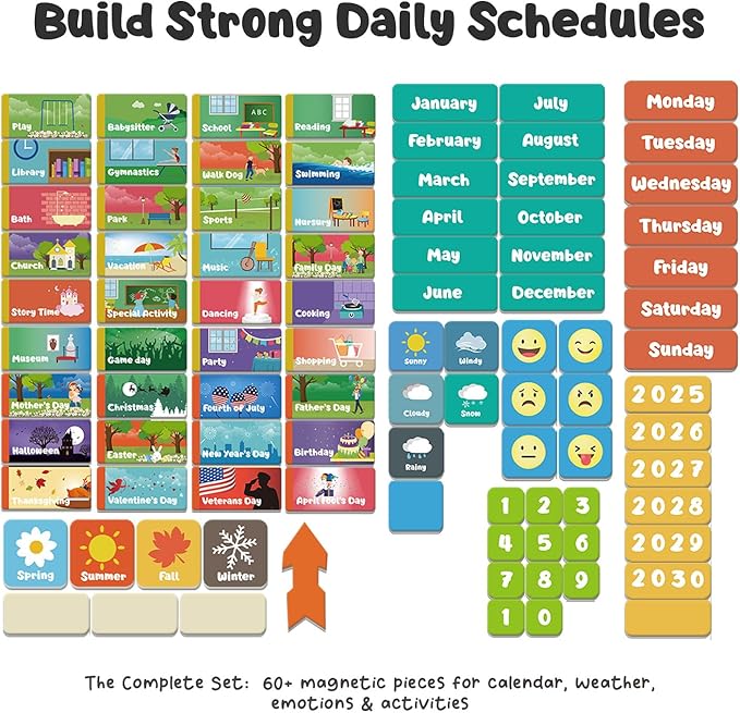 inamio Magnetic Kids Calendar for Learning - Classroom, Preschool Calendar for Kids and Toddlers - Days of The Week Chart - Today, Months and Weather
