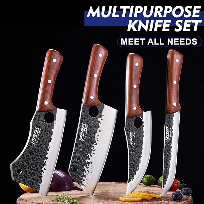 Topfeel 4PCS Meat Cleaver Set -Heavy Duty Bone Chopper & Meat Cleaver & Viking