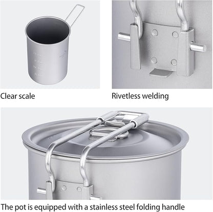 iBasingo 900ml Titanium Camping Cup with Lid Lightweight Portable Camping Pot for Backpacking Hiking Travel Cookware with Stainless Steel Foldable Handle, Ideal for Coffee, Soup, Cooking Ti2040C