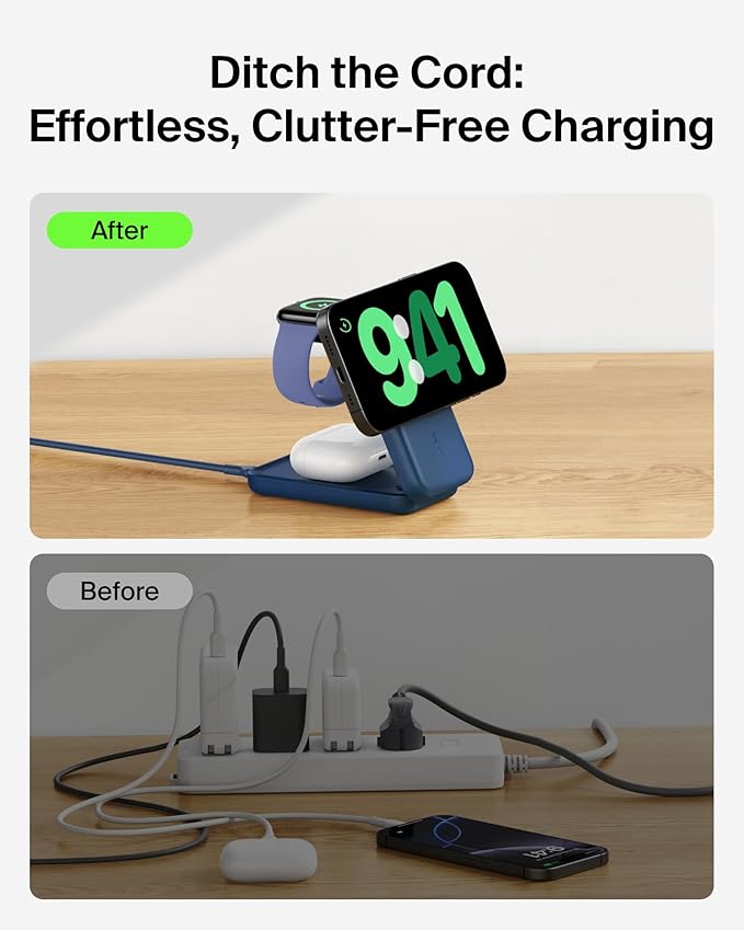 Belkin MagSafe Charger Compatible, 3-in-1 Charging Station, Qi2.2 25W Magnetic
