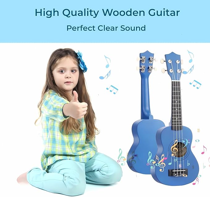 21 Inch Wooden Kids Toddler Child Children Acoustic Guitar Musical Instruments Ideal for 3-9 Year Old Boys Girls Gifts (Blue)
