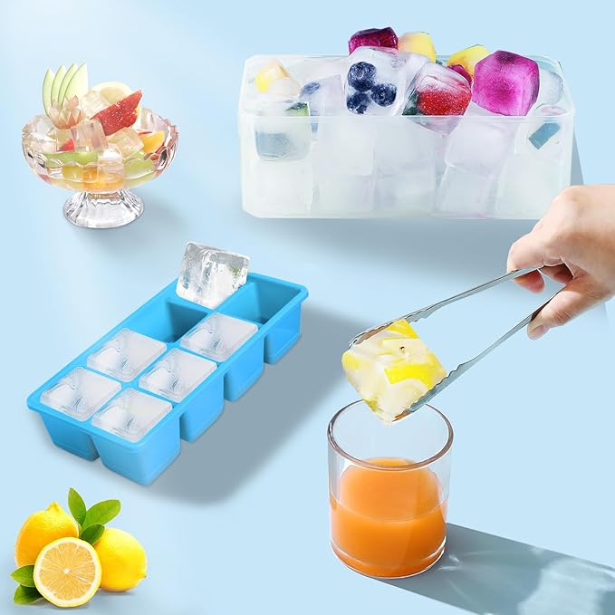 Ice Trays for Freezer with Lid and Bin, JRISBO 6 Pack Silicone Ice Cube Tray