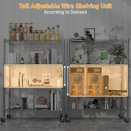 Himimi 4-Tier Heavy Duty Steel Wire Rack Storage Shelving, Adjustable Metal Storage Shelves with Wheels, 72''H Wire Shelf for Kitchen Garage Basement Pantry Organization, 18" D×36" W×72" H-Silver
