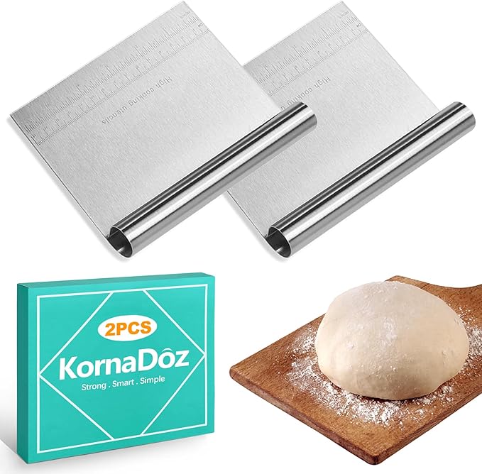 2 Pack Stainless Steel Dough Cutter & Pastry Scraper, Bench Knife