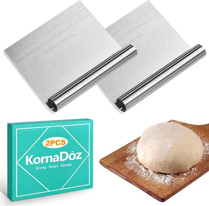 2 Pack Stainless Steel Dough Cutter & Pastry Scraper, Bench Knife