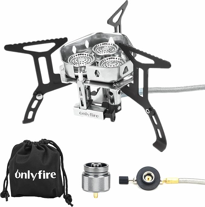 ONLYFIRE Portable Camping Gas Stove 6800W, Small Backpacking Stove with Piezo Ignition, Propane Adapter, Mini Camp Stove with Carry Bag for Outdoor Cooking, Picnic, Camping and Hiking, GS334
