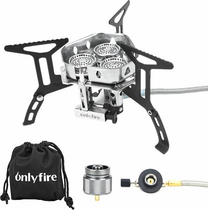 ONLYFIRE Portable Camping Gas Stove 6800W, Small Backpacking Stove with Piezo Ignition, Propane Adapter, Mini Camp Stove with Carry Bag for Outdoor Cooking, Picnic, Camping and Hiking, GS334