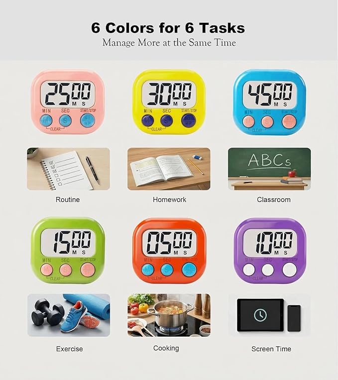 Digital Timer for Classroom Teachers Students, Magnetic Kitchen Countdown Timer