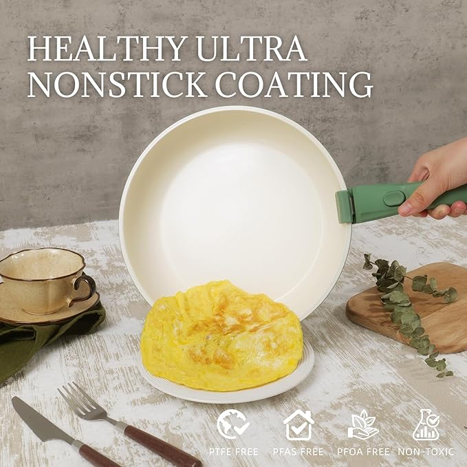 Ceramic Cookware Set Non Stick 8Pcs Pots and Pans Set Detachable Handle