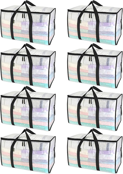 BALEINE 8-Pack Oversized Moving Bags with Reinforced Handles, Heavy-Duty Storage Tote for Clothes, Moving Supplies (Clear, 8-Pack)