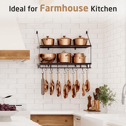 KES 30-Inch Oiled Bronze Pot Rack Wall Mounted, 2-Tier Hanging Pot and Pan
