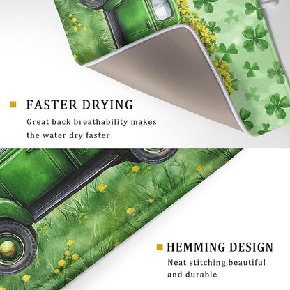 Green Holiday Dish Drying Mat Lucky Clover Truck Drying Mat