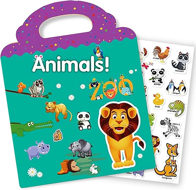 Reusable Sticker Book for Kids, Animal Stickers Educational Learning Toys Travel Stickers Activity Books for Toddler Girls Boys Age 3+ Birthday Gifts