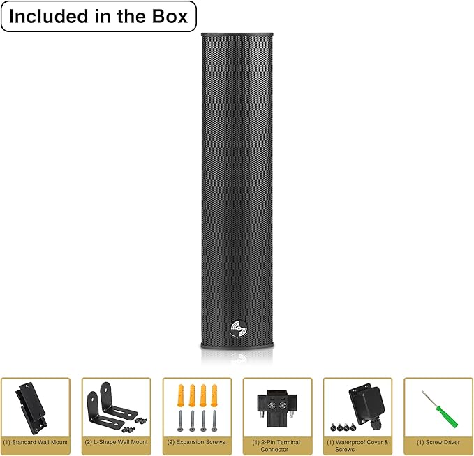 Sound Town Weatherproof Compact Aluminum Line Array Column Speaker