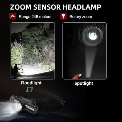 Headlamp Rechargeable, Super Bright Zoomable Headlamps, IPX6 Waterproof, 6 Modes Head lamp LED Rechargeable, Long Running Time Headlight, Hiking, Camping, Outdoors, Work, Family Safety (T11B)