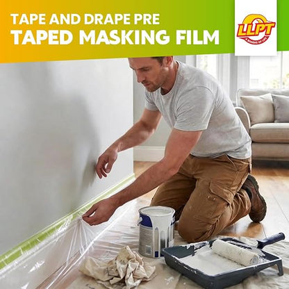LLPT Pre-Taped Masking Film, 35.4" Unfolded x 66Ft, 0.31 Mil, 2 Pack