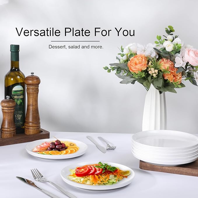 Webbylee Melamine Dessert Plates Set of 6-7.5" Serving Durable Dishes Perfect for Kitchen Outdoor Use,Durable Small Plates for Salad-White & Grey