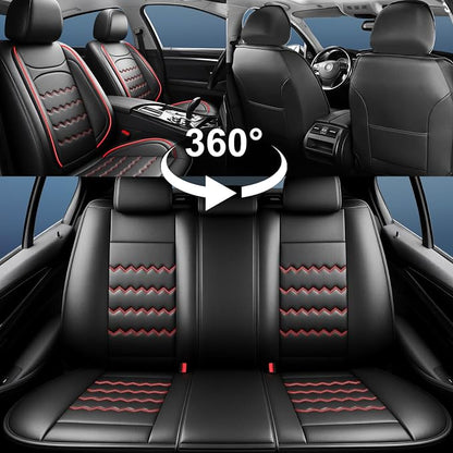 Fiesta Car Seat Covers Fit for Ford Fiesta 2011-2019, Premium Full Coverage Leather Automotive Seat Protectors, All Seasons Waterproof Breathable, Airbag Compatible, (2 Front Seats, Red Black)