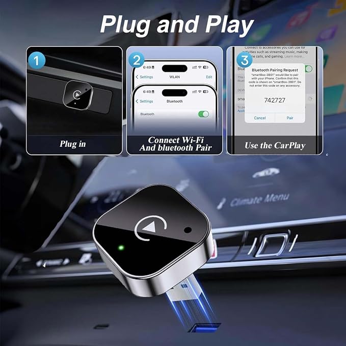 Wireless CarPlay and Android Auto Adapter for Bentley Flying Spur 2020-2025- Mini Plug and Play Converter for Stable Connection