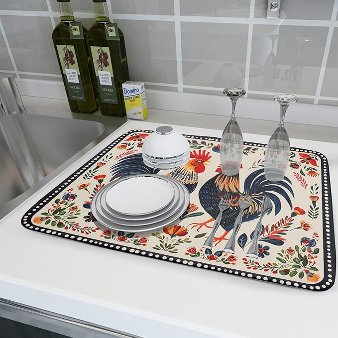 Rooster Poultry Dish Drying Mat