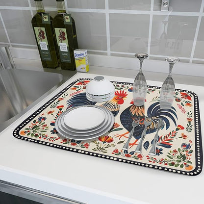 Rooster Poultry Dish Drying Mat