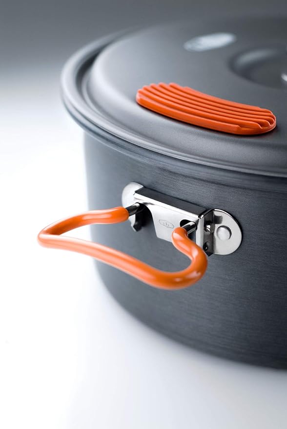 GSI Outdoors Halulite Aluminum Pot, Lightweight Hard Anodized Aluminum Camp & Backpacking Cookware with Lid & Folding Handle