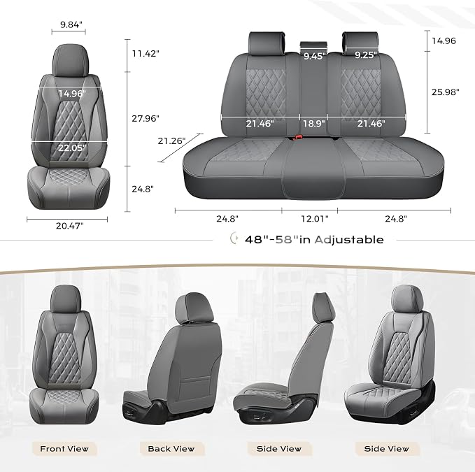 Coverado Car Seat Covers Front Seats and Back, Leather Seat Cover for Cars, Waterproof Seat Covers Full Set Universal Seat Covers Seats Protectors Car Seat Cushion Fit for Most Car - Gray