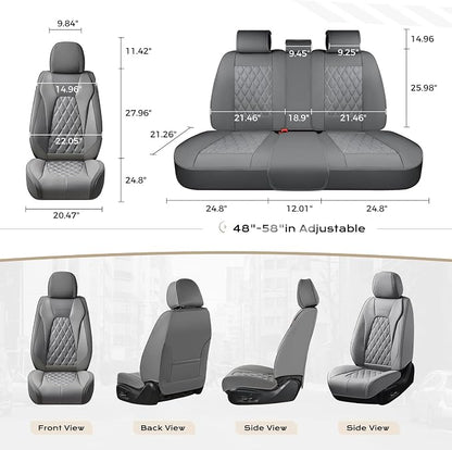 Coverado Car Seat Covers Front Seats and Back, Leather Seat Cover for Cars, Waterproof Seat Covers Full Set Universal Seat Covers Seats Protectors Car Seat Cushion Fit for Most Car - Gray