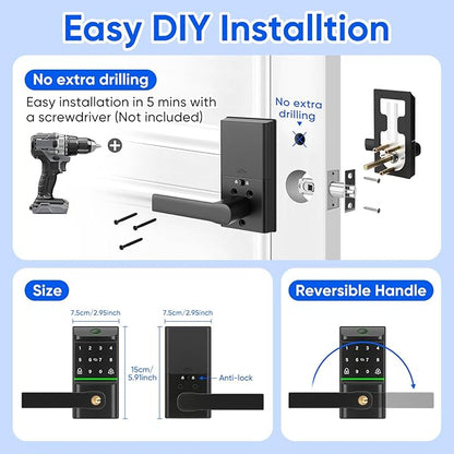 Keypad Smart Door Lock with Handle, Keyless Entry Deadbolt