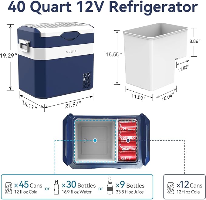 12 Volt Refrigerator Car Fridge Portable 12V 40 Quart Freezer Compressor Cooler