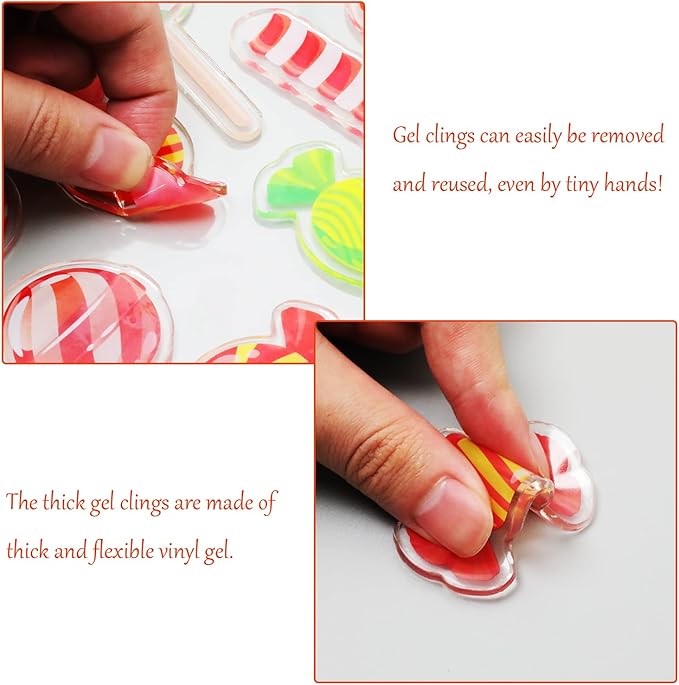 20 PCS Christmas Thick Gel Clings Winter Christmas Peppermint Window Gel Clings Decals Stickers for Kids Toddlers and Adults Home Airplane Classroom Nursery Christmas Holiday Party Supplies