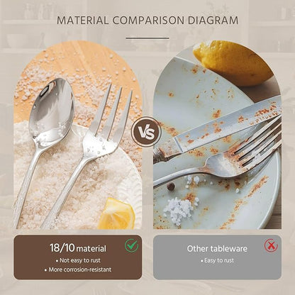 KINGSTONE Hammered 10-Piece Serving Utensil Set, 18/10 Stainless Steel Flatware for Catering, Party Include Spoons, Slotted Spoon, Fork, Butter Knife - Mirror Finish & Dishwasher Safe