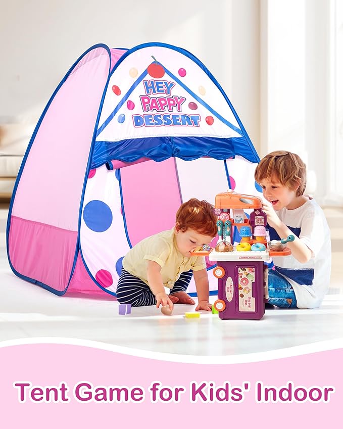 Kids Play Tent, Pop Up Play Tent Dessert Theme with Complete Toy Set, Play Toys Play Set for Kids Indoor Outdoor Pretend Play