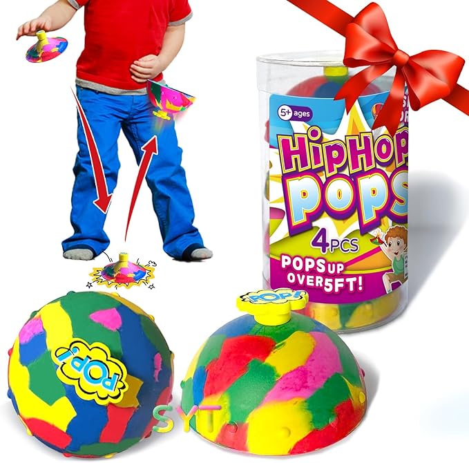 Jumping Bounce Ball for Kid,Ball That flattens and pops up Toy Suitable Doggy disc Magic Flying Saucer Bounce Popper Toy（4 Piece）