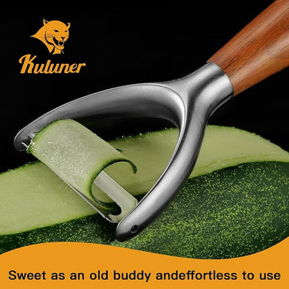 Premium Y Type 304 Stainless Steel Multifunctional Kitchen Peeler Real Wood Handle Ultra Sharp Blade Vegetable Potato Apple(Boluoge)