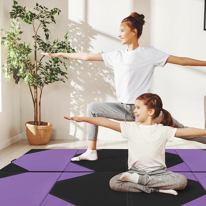 Giantex 4'x10'x 2" Gymnastics Mat, 4-Panel Folding Aerobics Exercise Mat w/Hook & Loop Fastener, Carrying Handle, Portable Tumbling Mat for Stretching Yoga Cheerleading Martial Arts