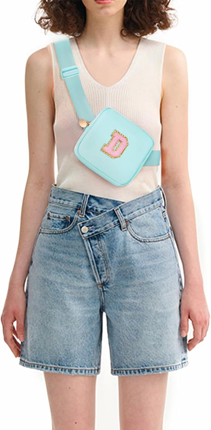 Mini Belt Bag Fanny Pack with Initials Letter Patch Small Crossbody Bags Cute Stuff Birthday Gifts for Teenager Girls Trendy Stuff for Teens - D,Blue