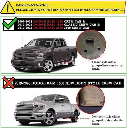 COMNOVA 6 Inches Running Boards Compatible with 2009-2018 Dodge Ram 1500 Crew Cab(Including 2019-2024 Classic), 2010-2026 Ram 2500 3500, Carbon Steel Side Steps.