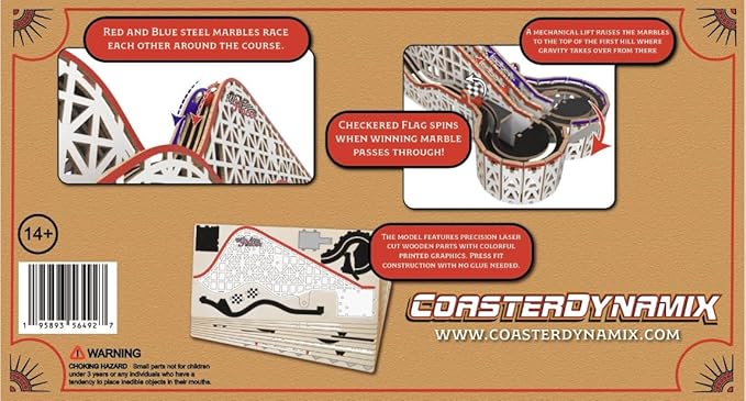 Coasterdynamix 3-D Snap-Together Marble Rollercoaster Wooden Model Kit - Marble Rolling Building Puzzle Kit for Adults and Kids, Toy Puzzles and Mini Craft Decor Models for Jigsaw Assembly Projects