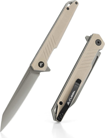 FLISSA Folding Knife, Pocket Knife with D2 Steel Blade, G10 Handle, Pocket Clip, Lightweight for Tactical, Camping, Hiking, Hunting, EDC, Daily Use, Outdoor Activities(Brown)