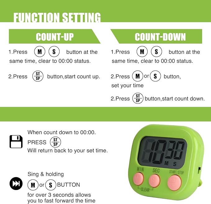 6 Pack Multi-Function Electronic Timer, Colorful Kitchen Timers Digital Magnetic