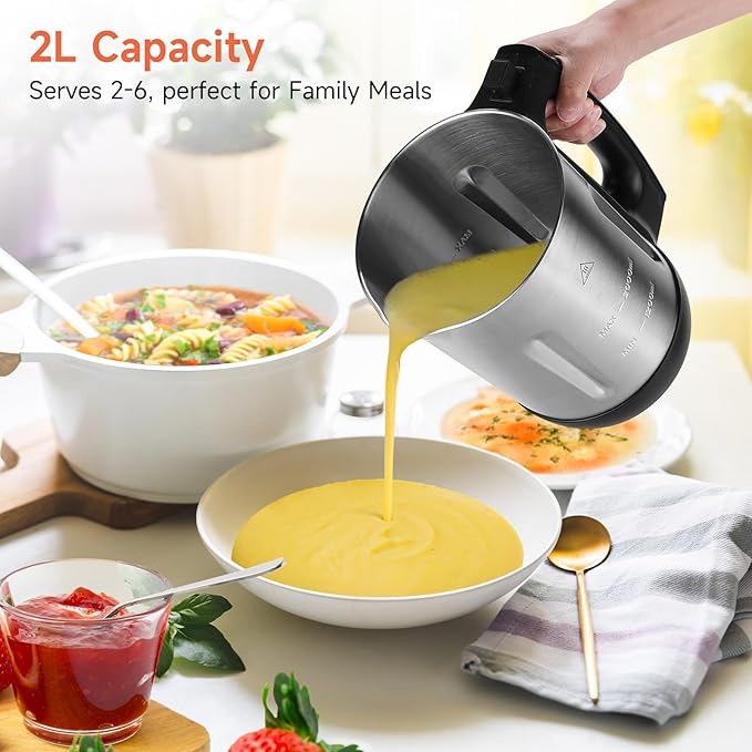 Homtone Soup Maker 2L, Makes 2-6 Servings, 6-in-1 Multifunctional Smooth and