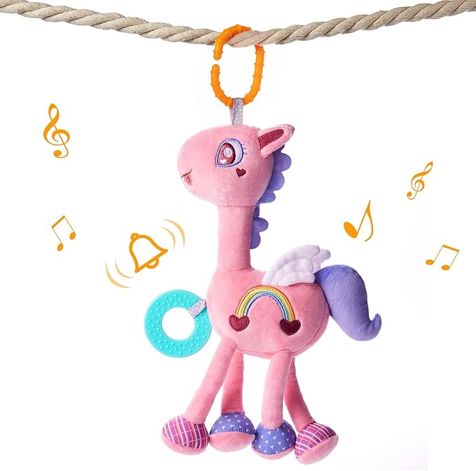 TUMAMA Baby Plush Hanging Rattle Toys, Crib Car Seat Travel Stroller Playmat Soft Plush Toy with Wind Chimes, Best Birthday Gift for Newborn 0-12 Months