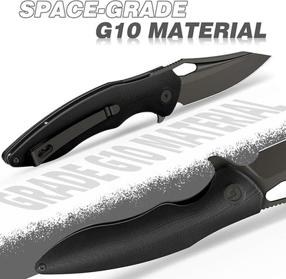 FINTISO Apollo Pocket Knife, 3.3" 14C28N Blade G10 Handle Folding Knife with Liner Lock, Small EDC Knife with Pocket Clip for Camping, Survival, Hunting, Unique Gift for Men Women
