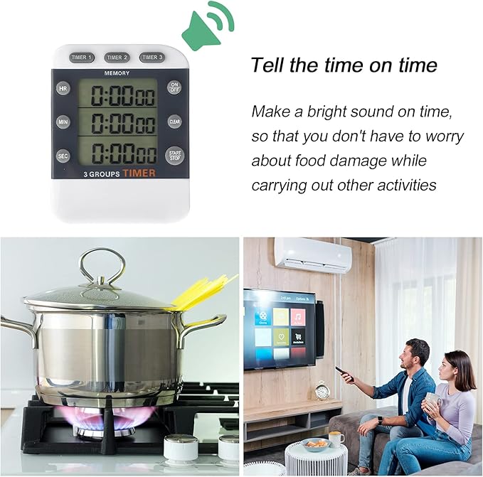 Photect 2 Pcs Digital Kitchen Timer 3 Channels Multi Timer Loud Adjustable