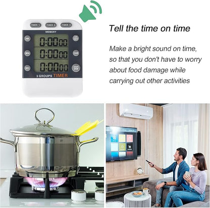 Photect 2 Pcs Digital Kitchen Timer 3 Channels Multi Timer Loud Adjustable